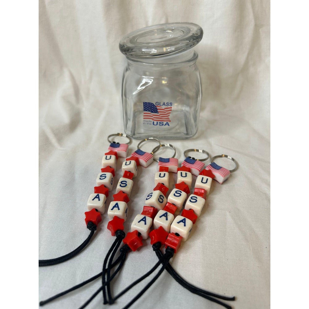 USA Flag Keychain Beaded American‎ Patriotic Fourth of July Party Favors